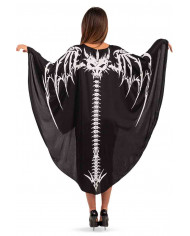 Black jersey cape with the white print of a dragon skeleton.