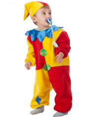 Clown costume for kid with pile jumpsuit and hat, size II.