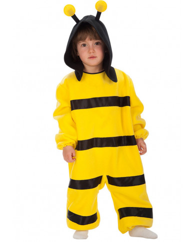 Costume da ape composto da tutona in pile giallo e nero con