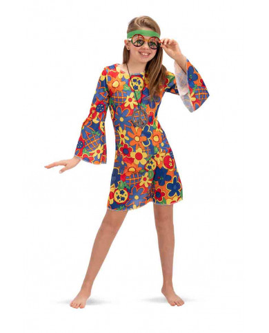 Costume hippie da bambina in tessuto elasticizzato a maniche