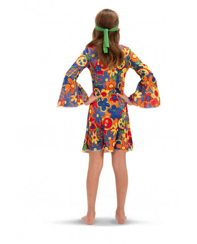 Costume hippie da bambina in tessuto elasticizzato a maniche