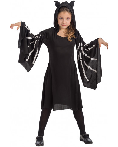 Bat costume for children composed of printed stretchy dress