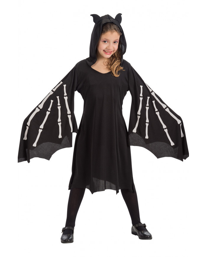 Bat costume for children composed of printed stretchy dress