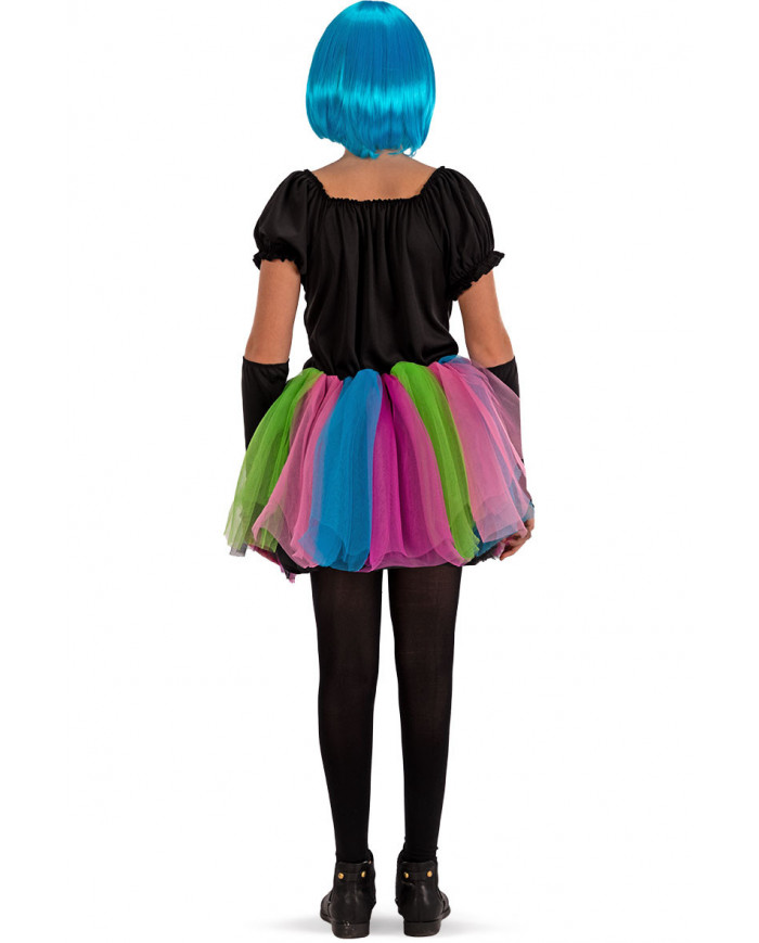 Multicolor skeleton costume for kid with stretchy fabric dress
