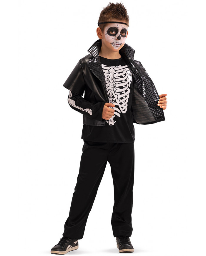 Skeleton dance costume for kid with stretchy fabric shirt and