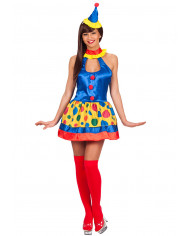 Clown satin dress with hat, one size S/M.