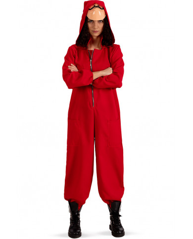 Tuta in tela rossa con cappuccio per uomo in taglia unica che