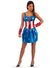 Superheroine costume composed of lurex fabric dress with cuffs