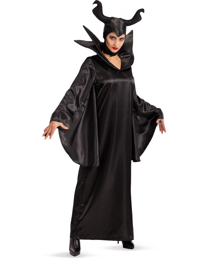 Maleficent costume for woman composed of satin dress and