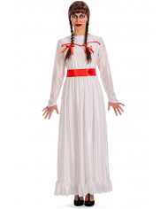 Horror doll costume for woman composed of satin dress with