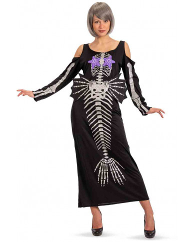 Costume da scheletro di sirena per donna. Abito in tessuto nero