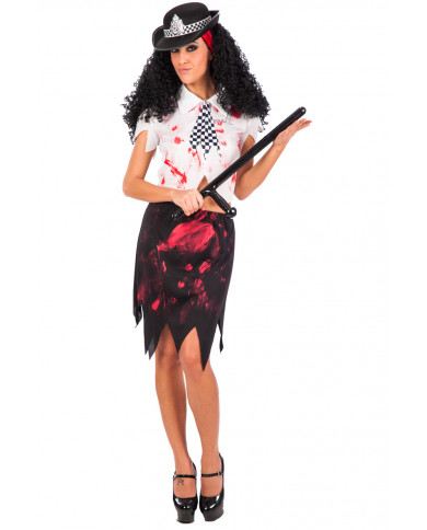 Policewoman costume composed of a fabric shirt with bow tie