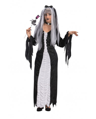 Witch costume with velvet dress and headband, one size S/M/L.