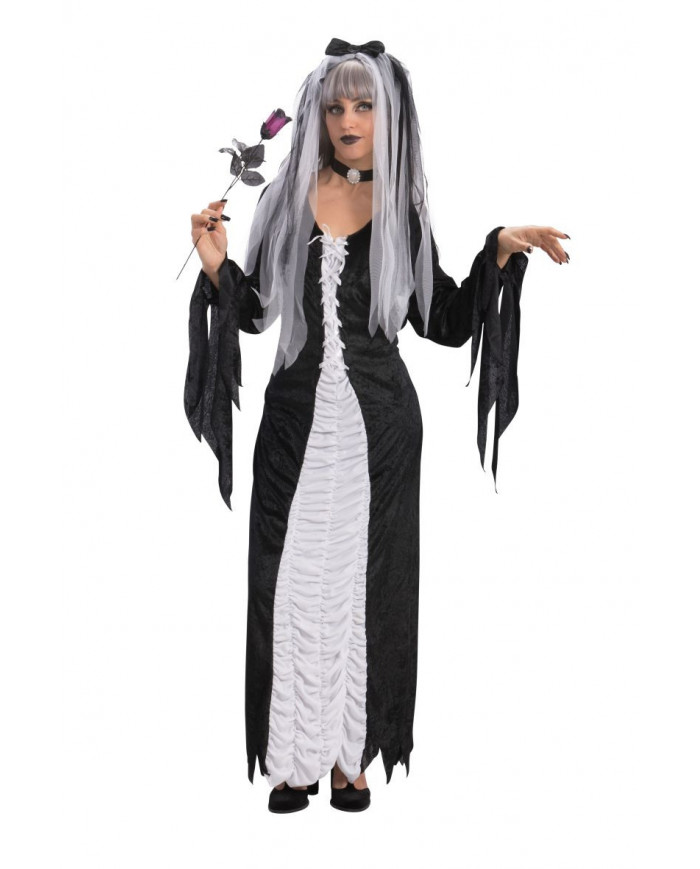 Witch costume with velvet dress and headband, one size S/M/L.