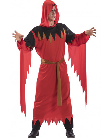 Fool costume with stretchy tunic, hood and belt, one size M/L.