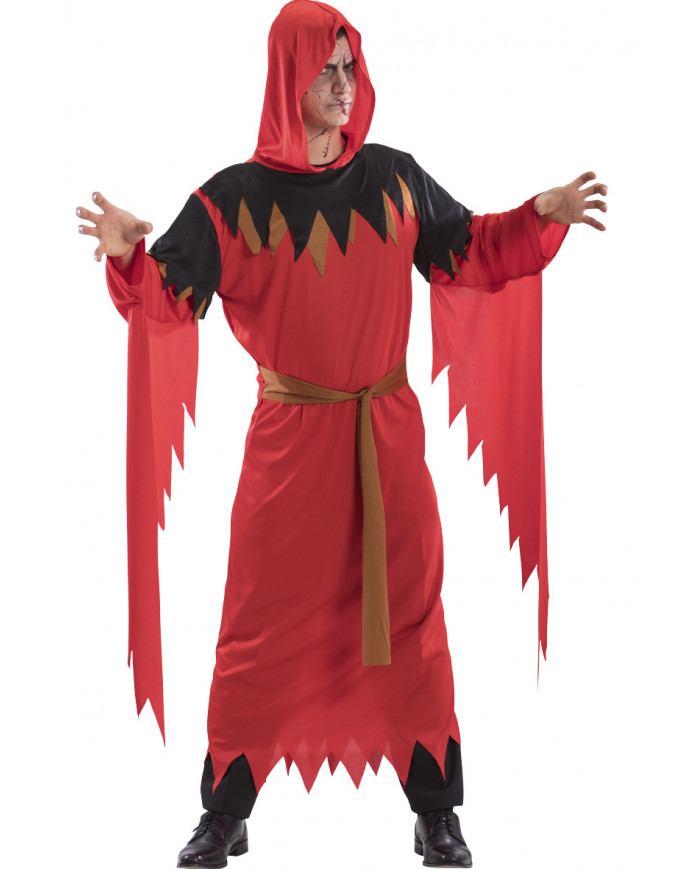 Fool costume with stretchy tunic, hood and belt, one size M/L.