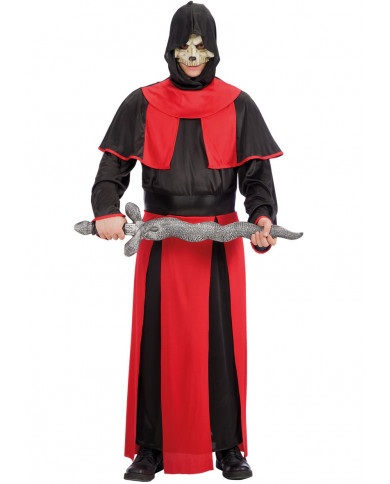 Demon priest costume with stretchy tunic, hood and cape, one