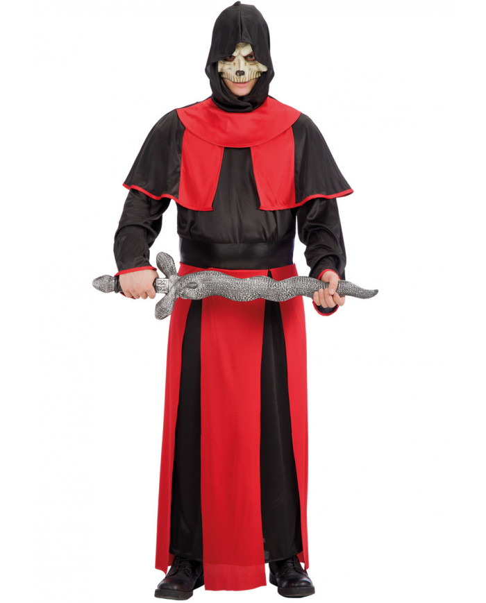 Demon priest costume with stretchy tunic, hood and cape, one