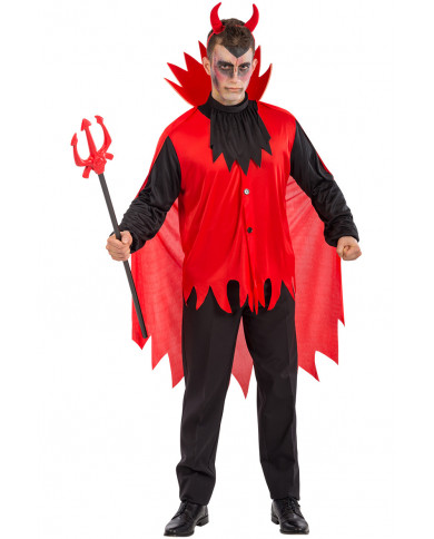 Devil costume composed of shirt, neckpiece and cape in stretchy