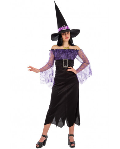 Witch costume composed of stretchy dress decorated with veil