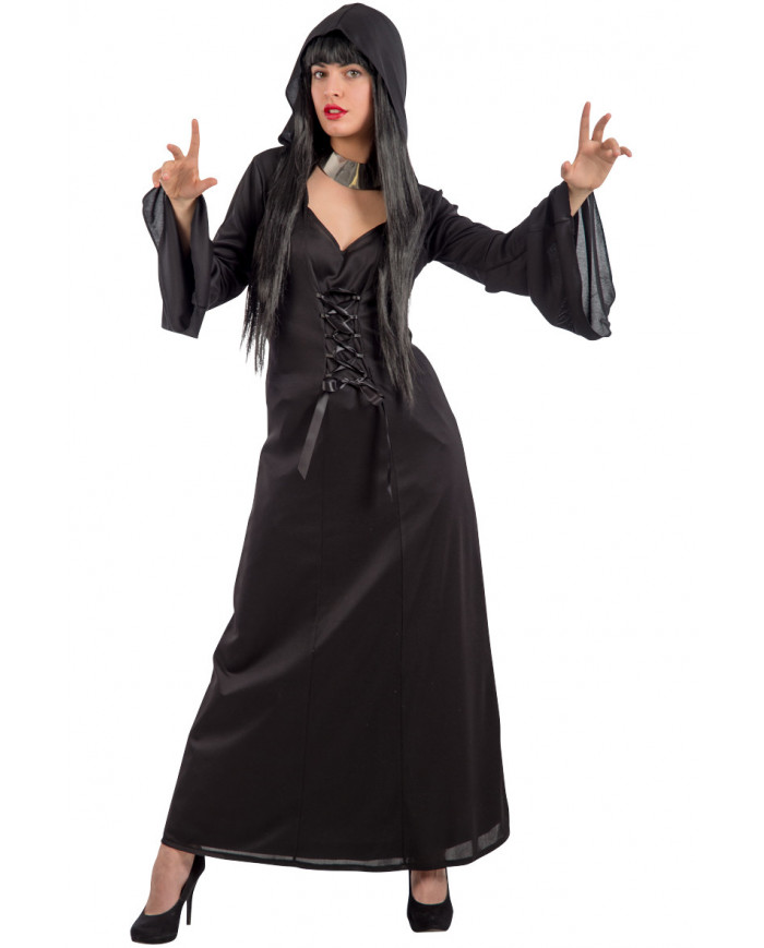 Witch costume composed of stretchy dress with hood, one size