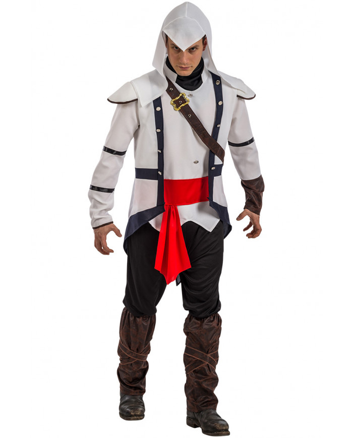 Dark warrior costume composed of decorated shirt, hood and