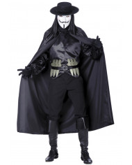 Black satin shirt and cape with belt fake daggers, hat with hair and