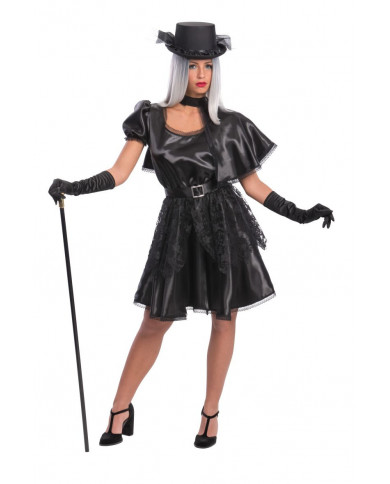 Witch costume with satin dress, little cape and belt.
