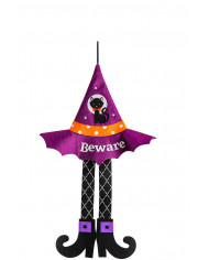 Hanging decoration in purple fabric in the shape of a witch's