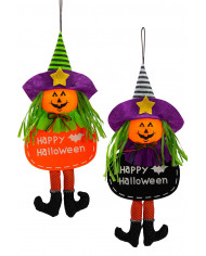 Halloween decoration in fabric to hang in the shape of a witch