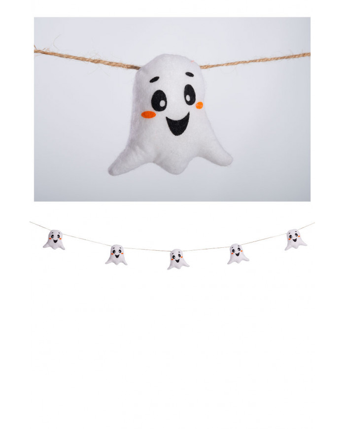Garland with cute white stuffed ghosts. Made of fabric, long