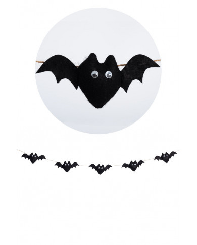 Garland with cute black stuffed bats. Made of fabric, long