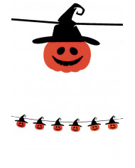 Garland with cute orange pumpkins with black witch hat. Made of