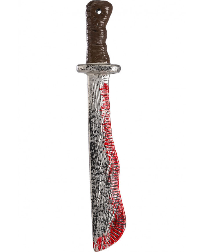 Plastic bloody machete, length cm.44, creepy accessory to