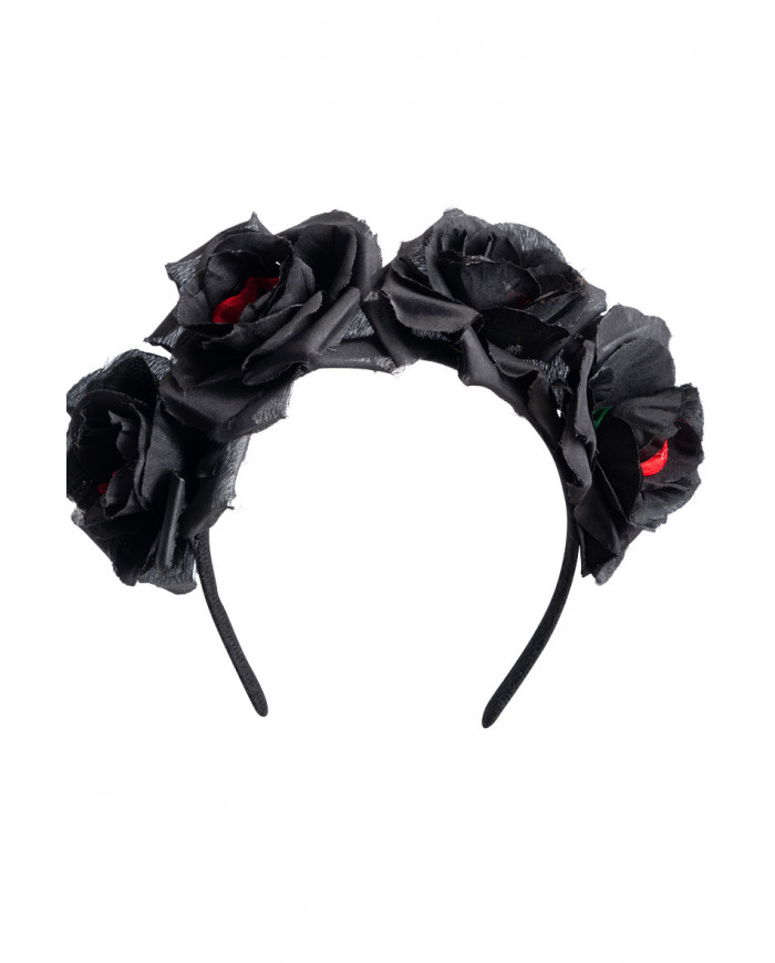 Headband with black roses and skulls. Perfect accessory to