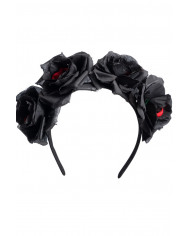 Headband with black roses and skulls. Perfect accessory to