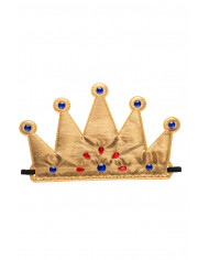 Crown in gold fabric with colored gems, easy to wear thanks to