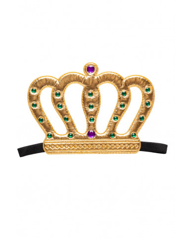 Crown in gold fabric with colored gems, easy to wear thanks to