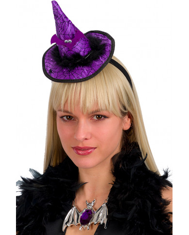 Mini cappello strega viola in raso con ragno, alto cm.14 ca.