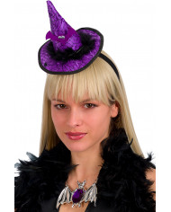 Mini purple witch hat in satin with spider, height cm.14, which