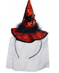 Mini orange witch hat with spider and veil, height cm.14, which