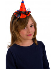 Mini orange witch hat with multicolor decorations, height cm.9