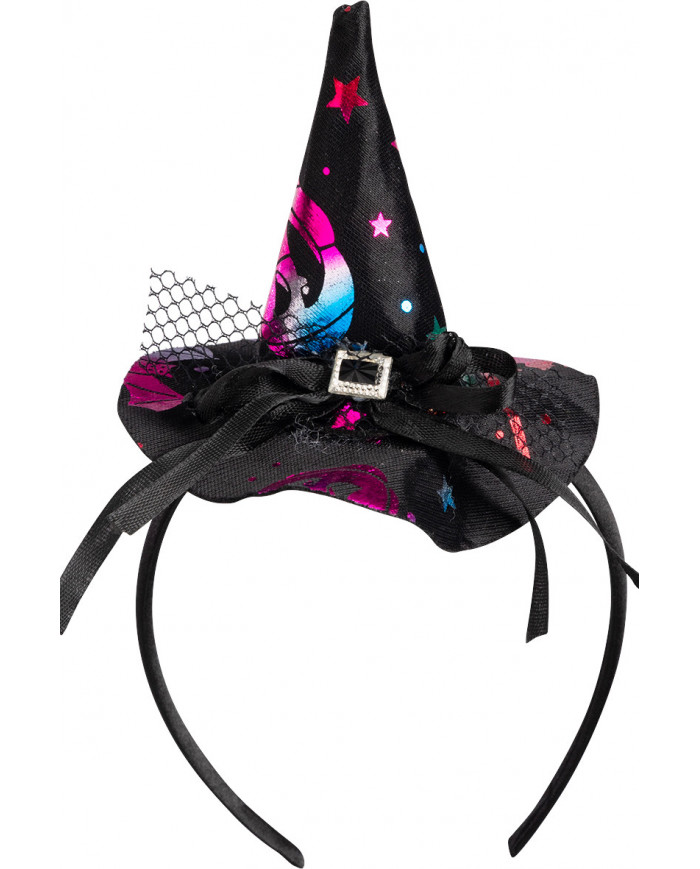 Mini cappello strega nero con decorazioni multicolor, alto cm.9