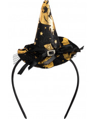 Mini black witch hat with gold decorations, height cm.9, which