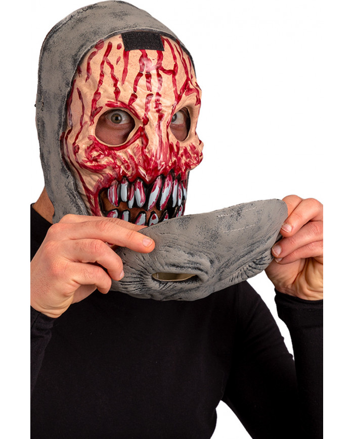 Full-face alien latex mask, the front part comes off showing