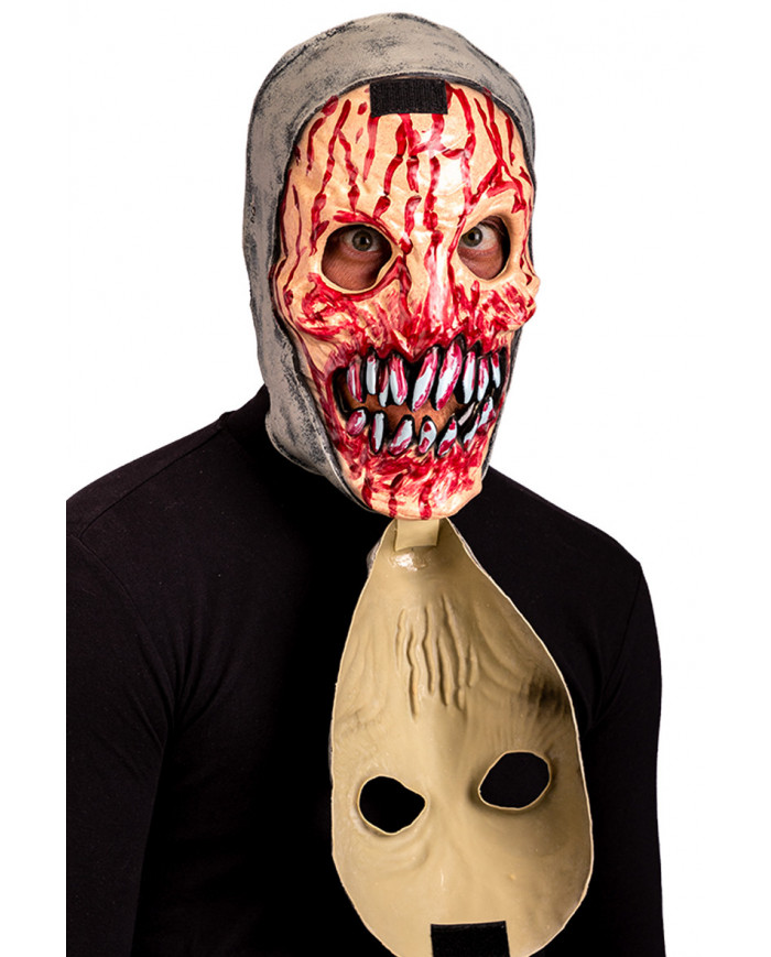 Full-face alien latex mask, the front part comes off showing