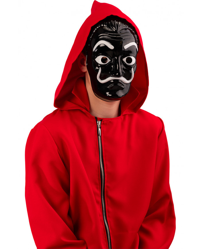 Maschera in plastica nera con decorazioni bianche del famoso