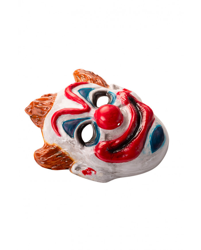 Plastic mask with the likeness of a scary clown, suitable for