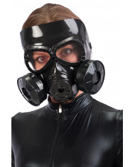 Maschera nera antigas con respiratore ed occhiali in plastica