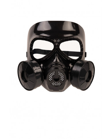 Black plastic gas mask with respirator and glasses, an original